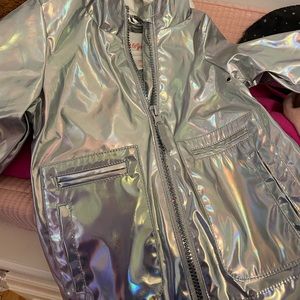 Iridescent silver rain coat sz 12 months